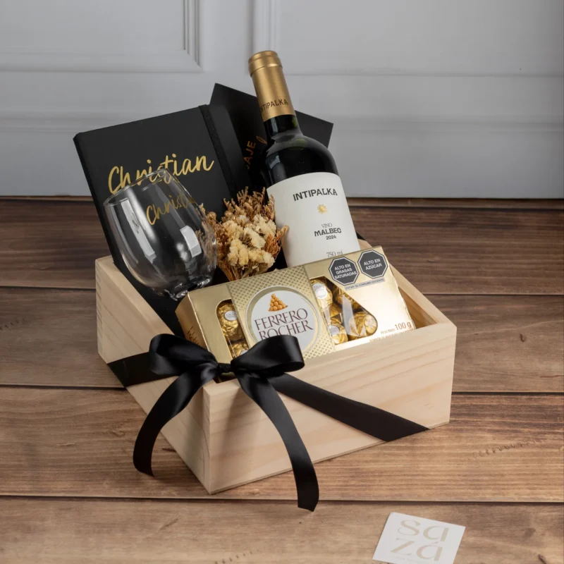 Pack Vinito & Ferrero Rocher con Libreta & Copa Personalizadas