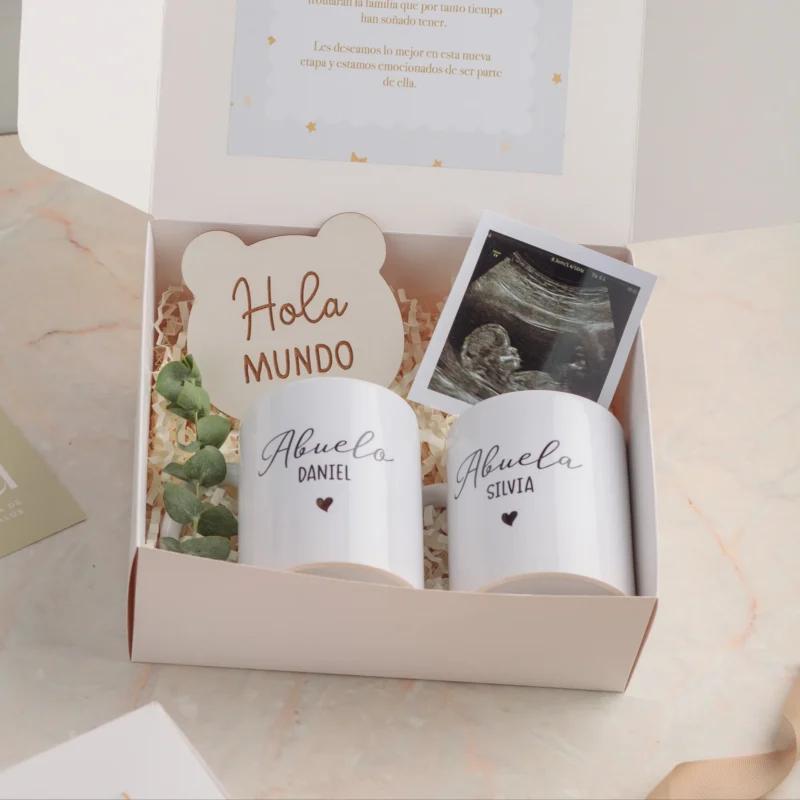 Set Abuelos 01: Tazas Personalizadas & Letrero «Hola Mundo»