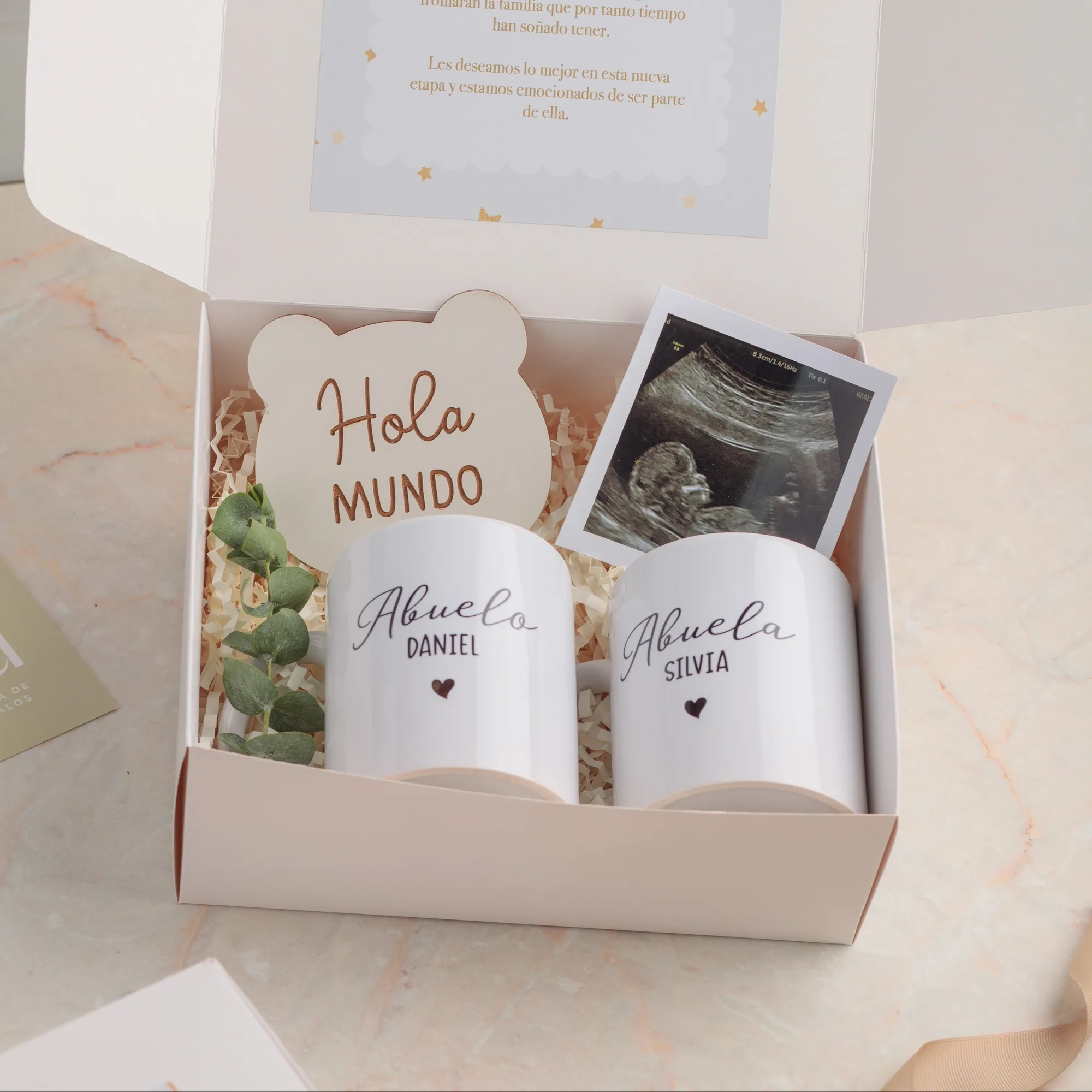 Set Abuelos 01: Tazas Personalizadas & Letrero "Hola Mundo"