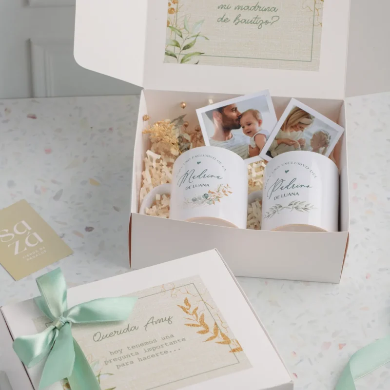 Set Madrina & Padrino: Caja Personalizada & Tazas Personalizadas