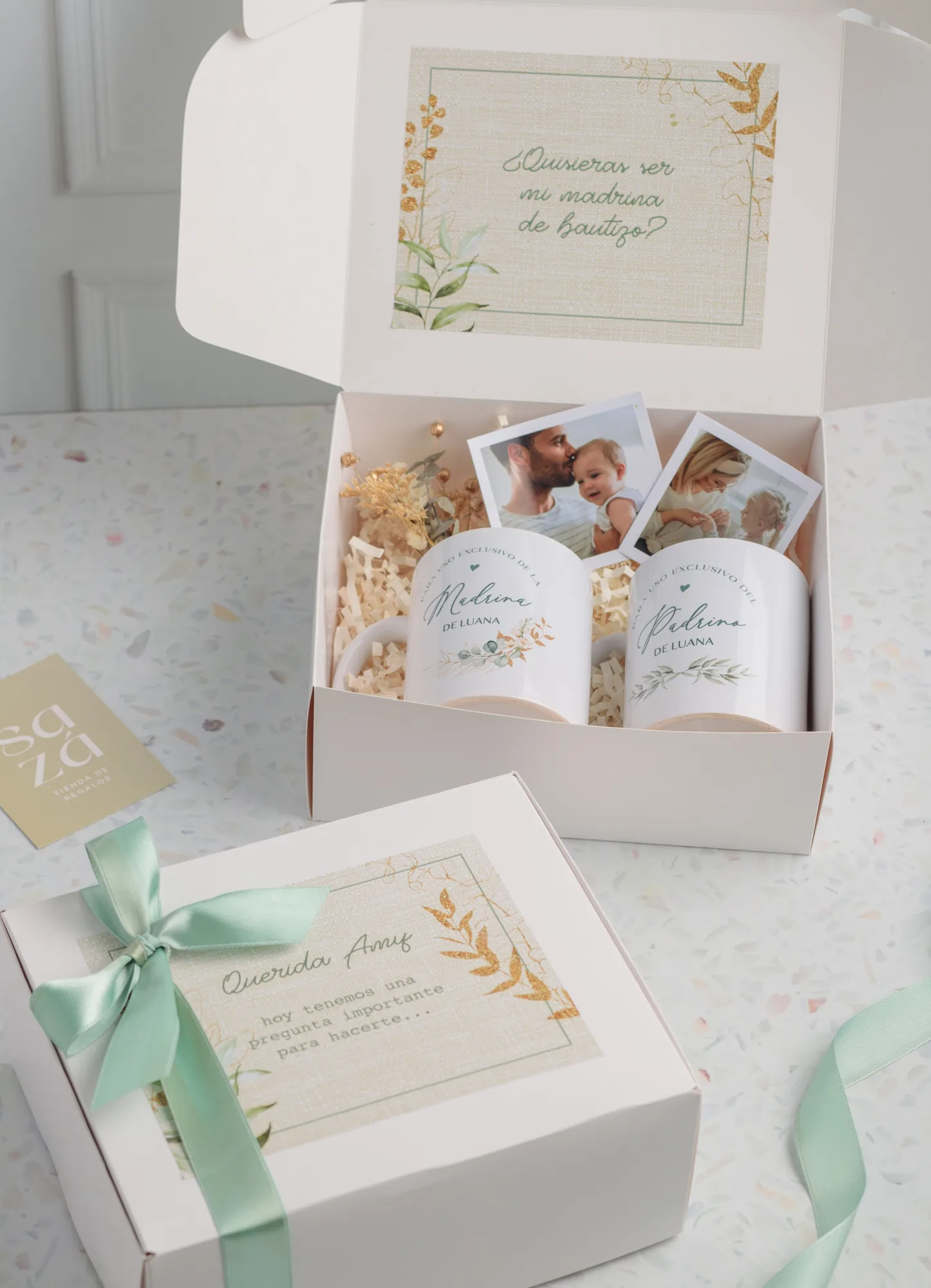 Set Madrina & Padrino: Caja Personalizada & Tazas Personalizadas
