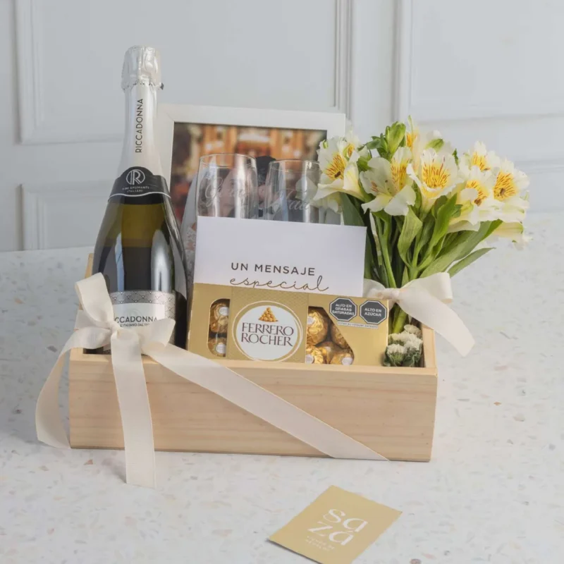 Pack Champagne & Flores con Caja decorativa